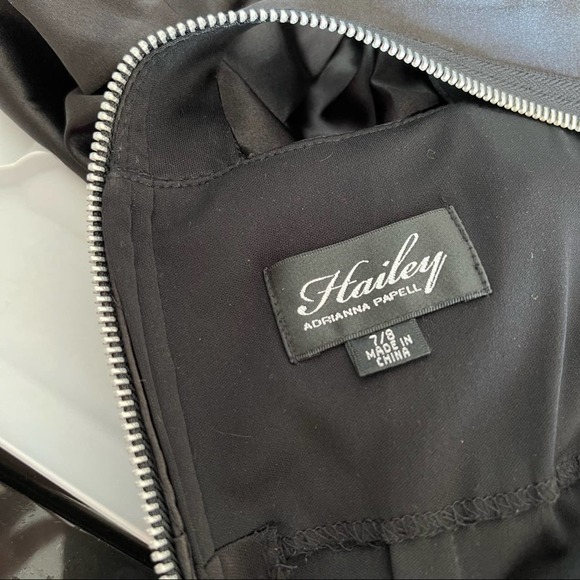 Hailey Adrianna Papell black satin dress zipper back cut out mini LBD ruched 7/8 - Picture 3 of 12
